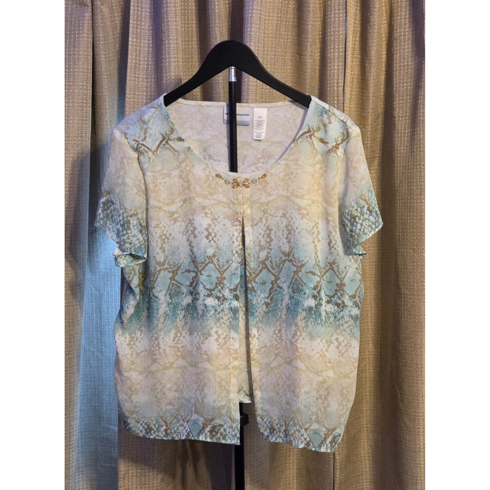 Alfred Dunner Petite‎ Snakeskin Print Split Front Blouse Women's Size PXL
